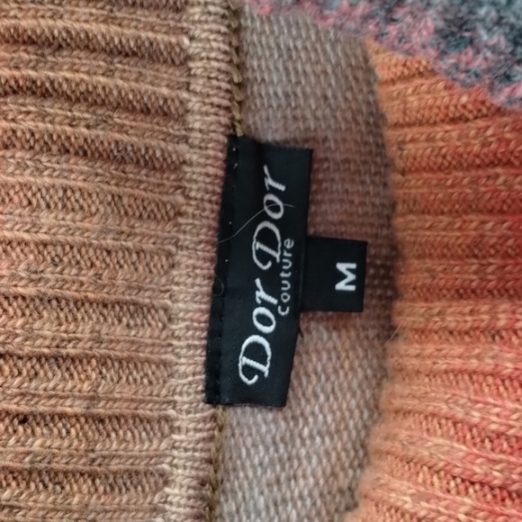 Dor Dor Couture poncho shrug medium sweater cowl neck multicolor stripe pockets - Picture 5 of 8